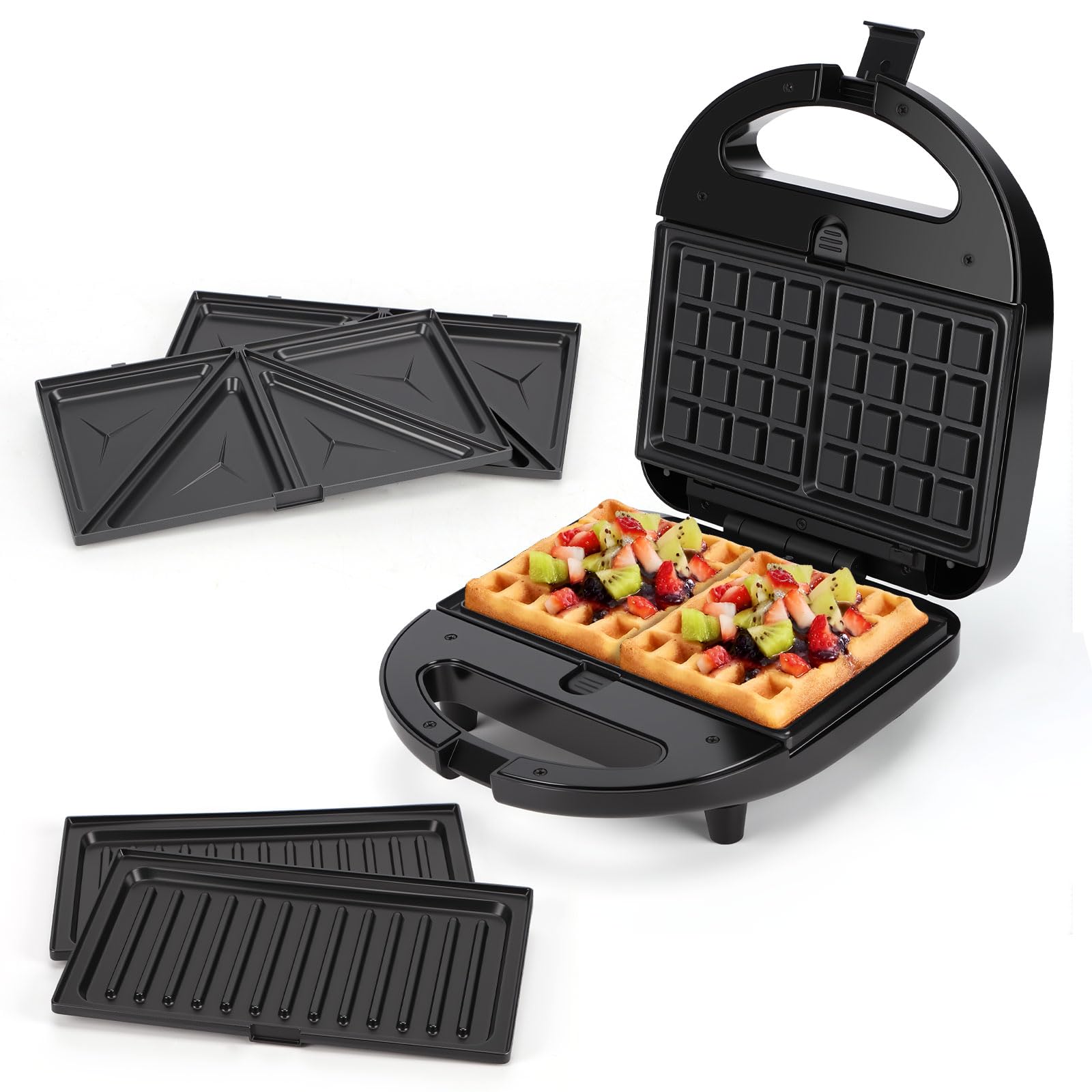 Aigostar gaufrier 3 en 1 : Presse à Paninis et appareil à sandwichs avec 3 Plaques Antiadhésives et Interchangeables, Thermostat Automatique, Grande puissance de 750W