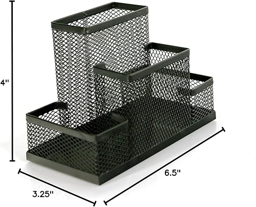 Miniatura 6 de Huron Soporte para bolígrafos y organizador de escritorio, almacenamiento de 4 compartimentos para lápices, bolígrafos, notas adhesivas, accesorios