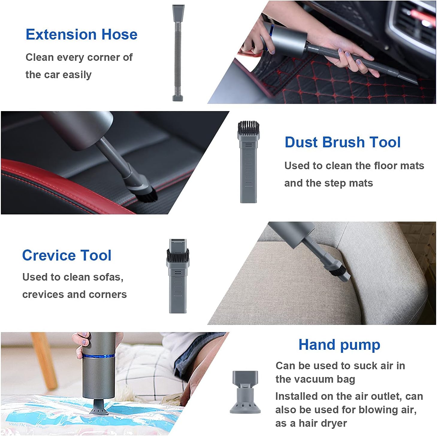 Mini Handheld Vacuum Cleaner Cordless - Car Hand Held Vacuum, Air Duster and Hand Pump 3 in 1,Cordless Handheld Vacuum Portable Dust Busters Easy to Clean for Car,Home, Keyboard,Laptop, Pet Hair: Home & Kitchen