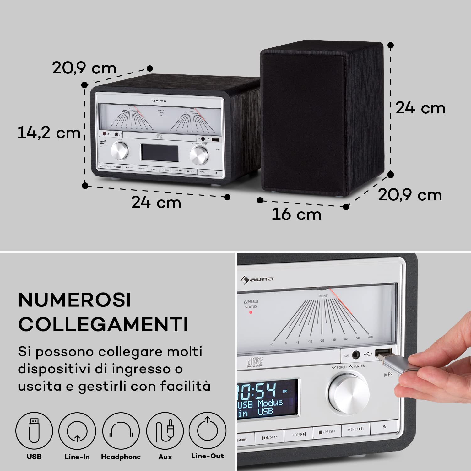 Auna Radio DAB/DAB+ Portatile Digitale con Bluetooth e Lettore CD, Sistema Stereo AUX e MP3, Micro Stereo Rimovibile da 25W, Display LCD, USB, Streaming