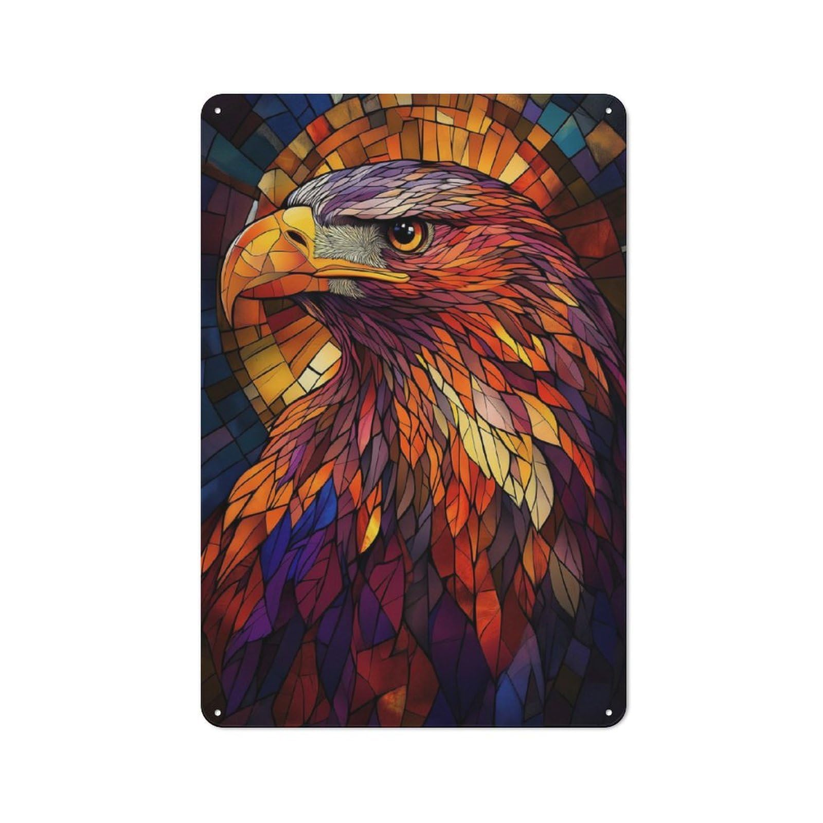 Stained Glass Eagle Rustic Metal Plaque 30x20cm for Guest Room Or Hallway, A Decorative Metal Sign for Guest Rooms And Hallways