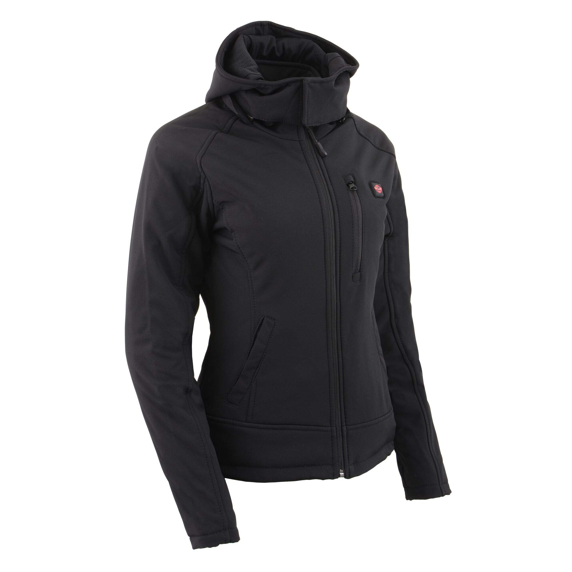 Nexgen Heat Milwaukee Leather-Womens Soft Shell Heated Racing Style Jacket with Detachable Hood (US, Alpha, Medium, Regular, Regular, Black)