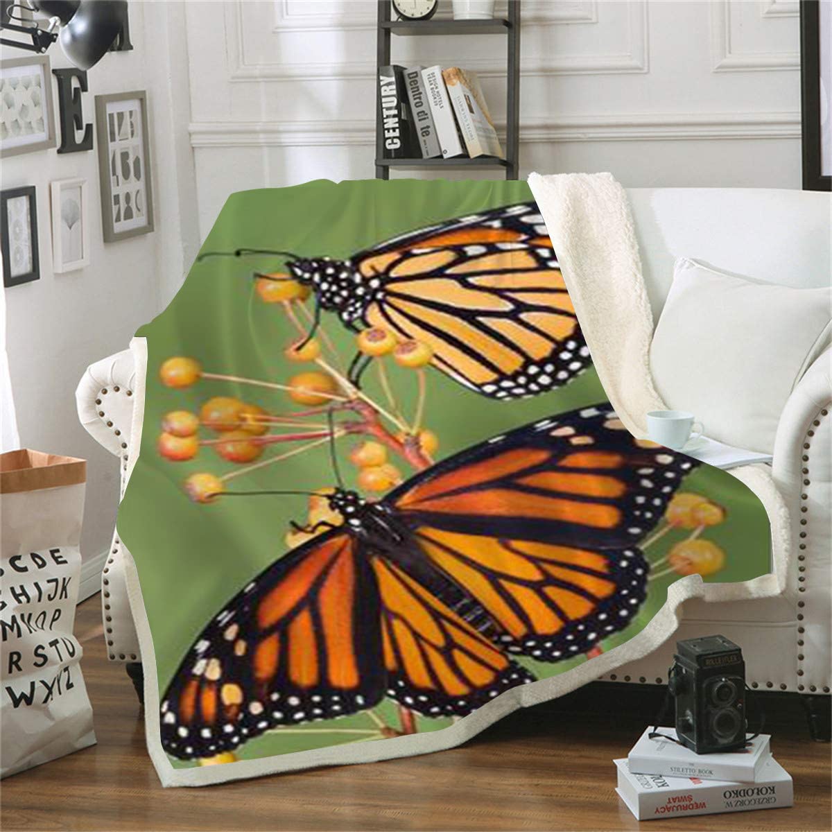 Couverture Polaire Imprimée 3D Papillon Plaid Canapé Doux