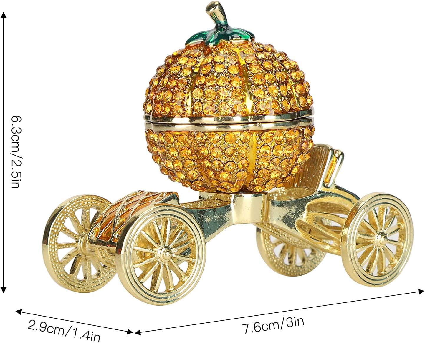 Pumpkin Cart Ornament, Antique Zinc Alloy Carriage Cart Jewelry Box, Thanksgiving Gift Decoration with Rhinestone Inlay, Desktop Figurine for Home Decor and Festive Gifting