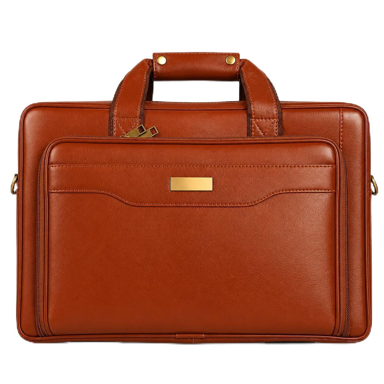 Genuine Leather Office Bag for Men, 15.6" Leather Laptop Bag for Men for Office, Travel, Daily Use, Adjustable Strap & Multi Compartments - TAN-picture-44