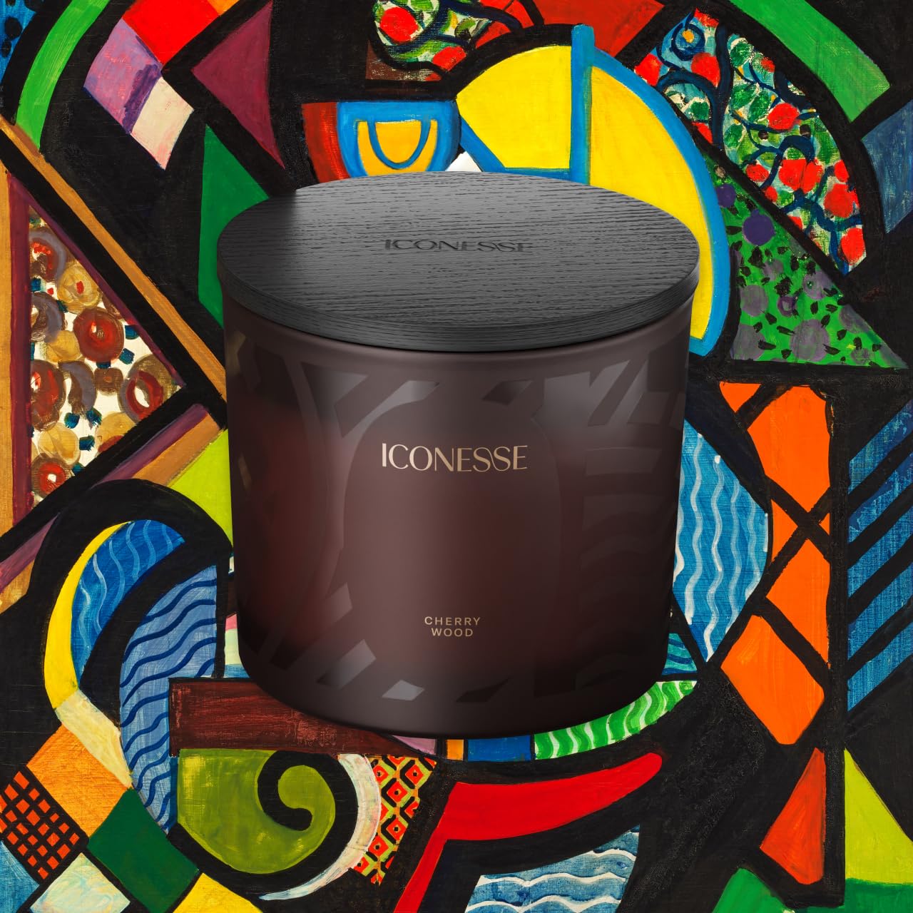 ICONESS Vela aromática de madera de cerezo en tarro – 1 mecha de algodón, 280 g de cera de soja, 48 horas de combustión, aroma de otoño vegano, ideal como regalo y para un hogar acogedor