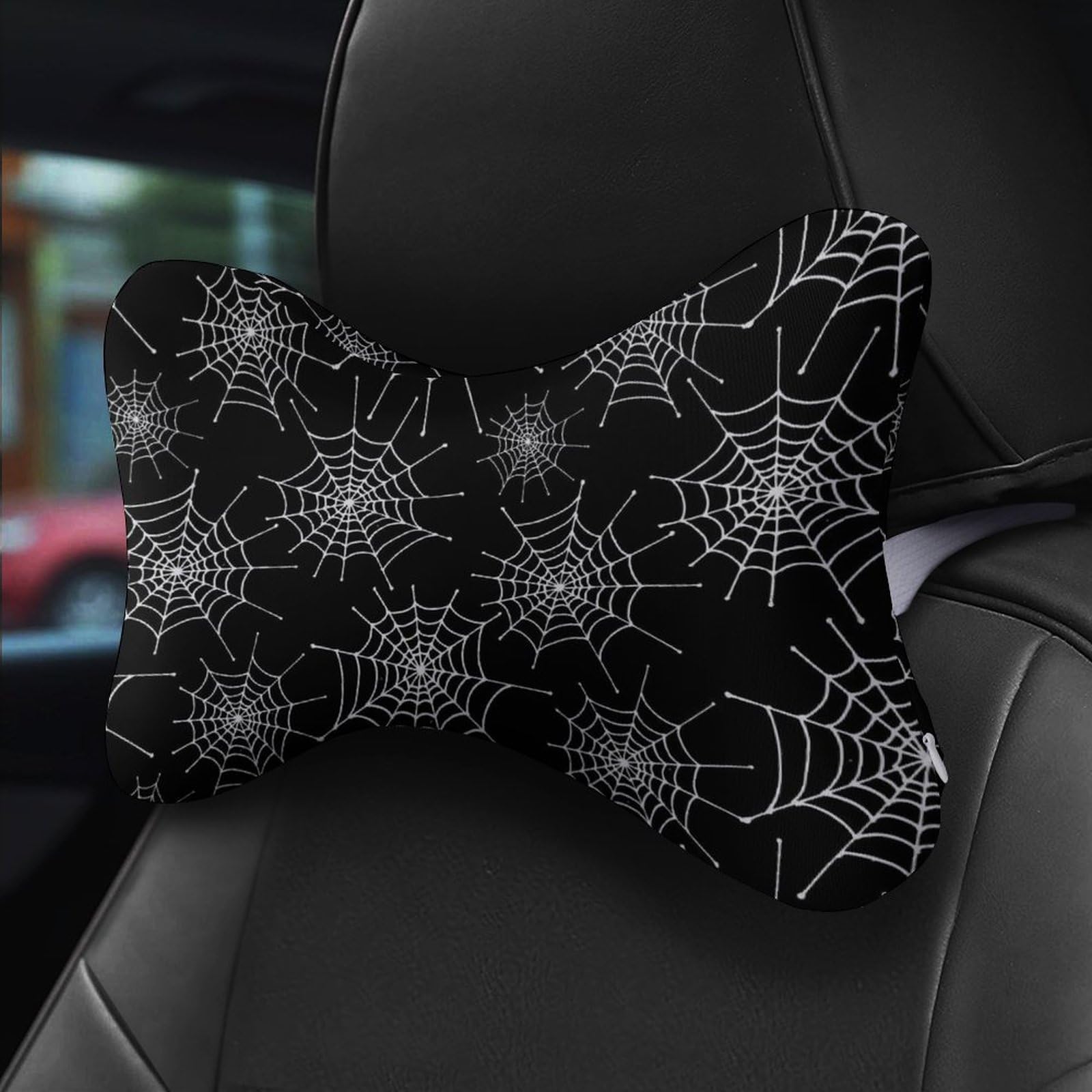 SMAZDFXX Halloween Spider Web Cobwebs Car Neck Pillow Set of 2 Car Seat Head Support Cushion Bone Pillows with Elastic Strap