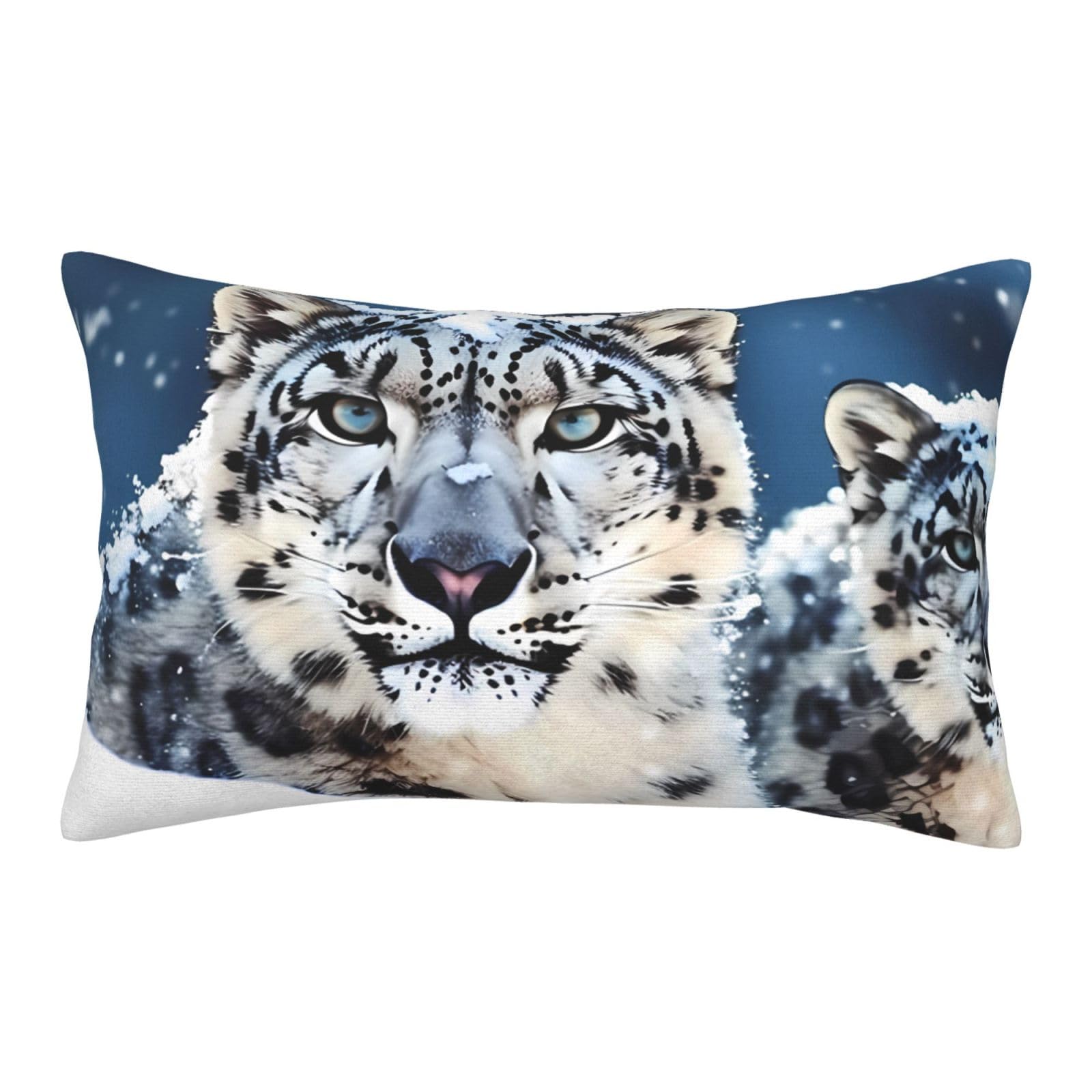 Velvet Pillowcases 14"x20" Ultra Soft Breathable Pillow Cases, Luxury Fuzzy Throw Pillow Covers with Zipper, Blue Eyed Snow Leopard Pillow Shams All Seasons Decorative Cushion Cases for Couch