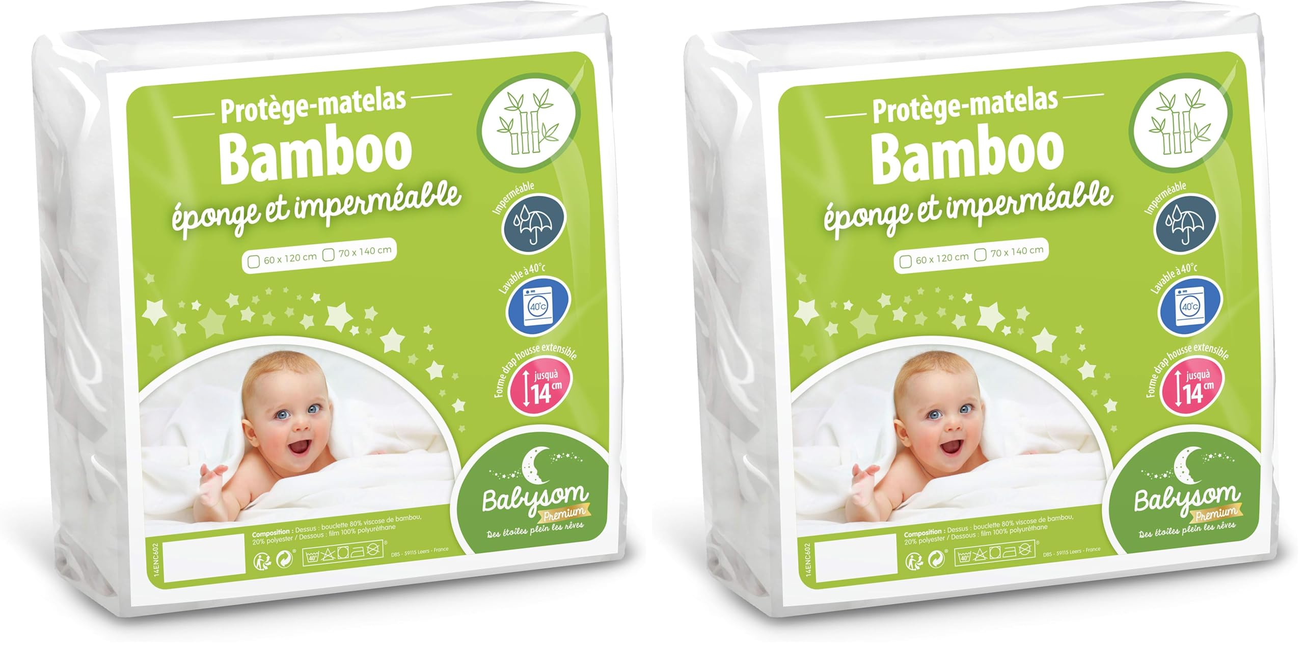 Babysom - Protège Matelas Bébé Bamboo - µtaille | Alèse imperméable Souple et Silencieuse | Bouclette Éponge | Viscose Douce et Respirante | Oeko-Tex® (Lot de 2)