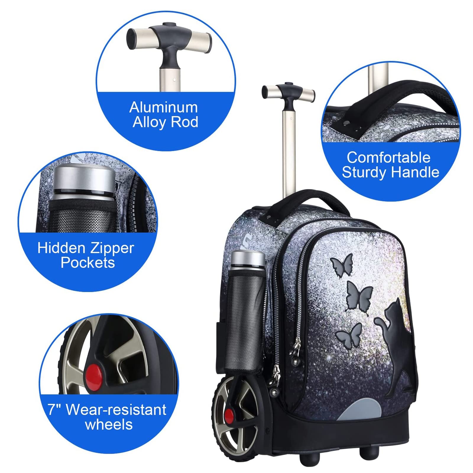 Rollen-Laptoptasche für 14-Zoll-Laptops, Rollen-Büchertasche für Jugendliche, Rollen-Reisetaschen, Koffer und Aktentasche mit Rollen