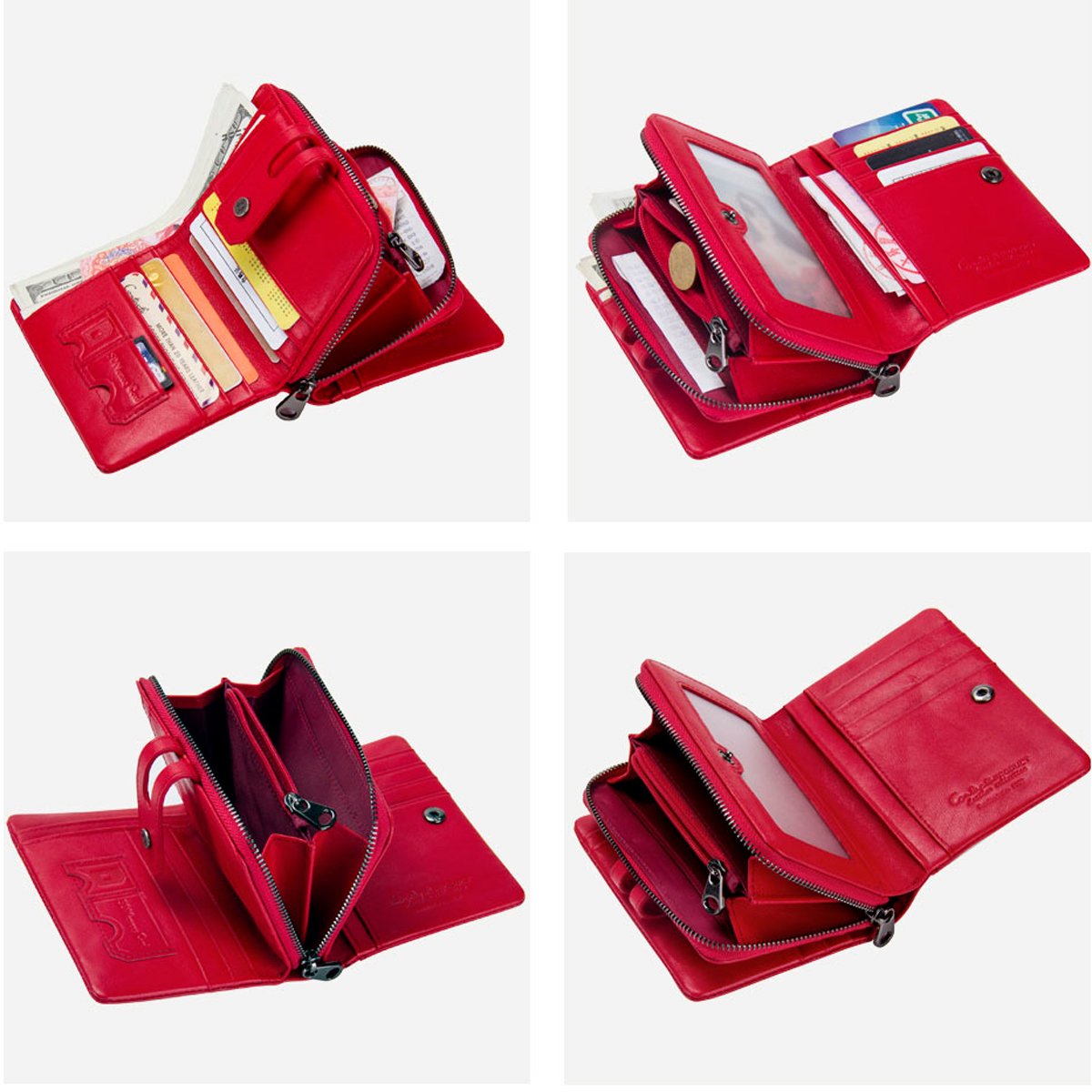 Contacts Vera pelle Womens Trifold Portamonete Portafoglio Zipper Purse Portafoglio