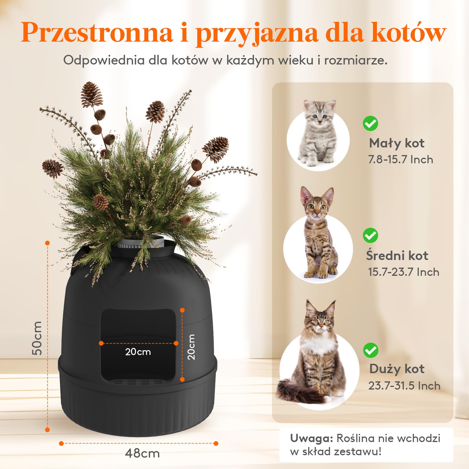 Lifewit Kuweta dla kota ukryta z szuflą i zdejmowaną górą, kuweta XXL z kontrolą zapachu i filtrem węglowym, do salonu, sypialni, narożna, 48 x 50 cm, 19 x 20 cm, czarna, bez roślin