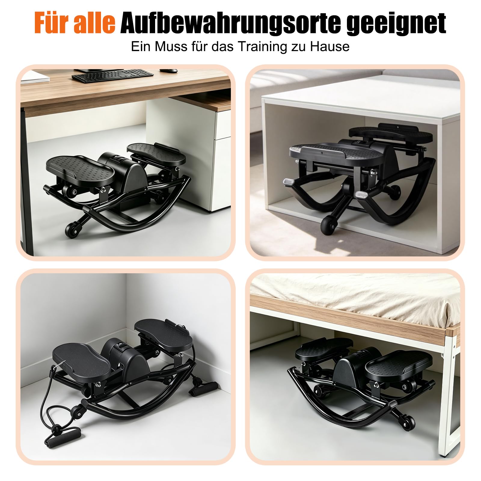 Stepper,Rock Stepper,Mit Power Ropes Sidestepper,fitnessgeräte für zuhause,Trainer bis 200kg,für effektives Bein/Arm/Po Training,Fitnessgerät für Zuhause,Wohnung und Studentenwohnheim
