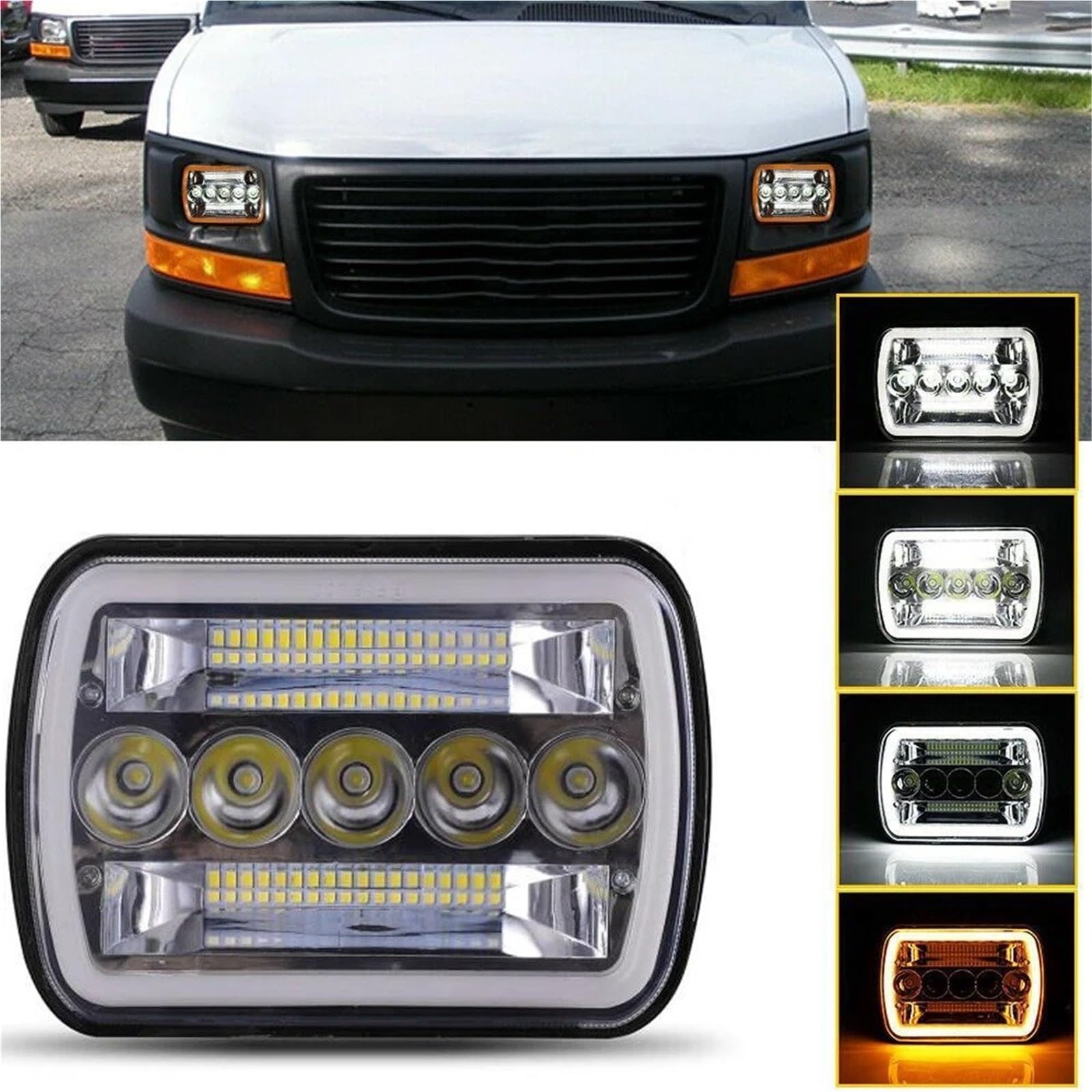 Fari Anteriori Faro Anteriore LED Quadrato 7x6'' 5x7 Pollici Halo Hi-Lo Per Jeep Per Cherokee XJ Per Wrangler YJ Fuoristrada Camion H6054 H5054(1 piece black B)