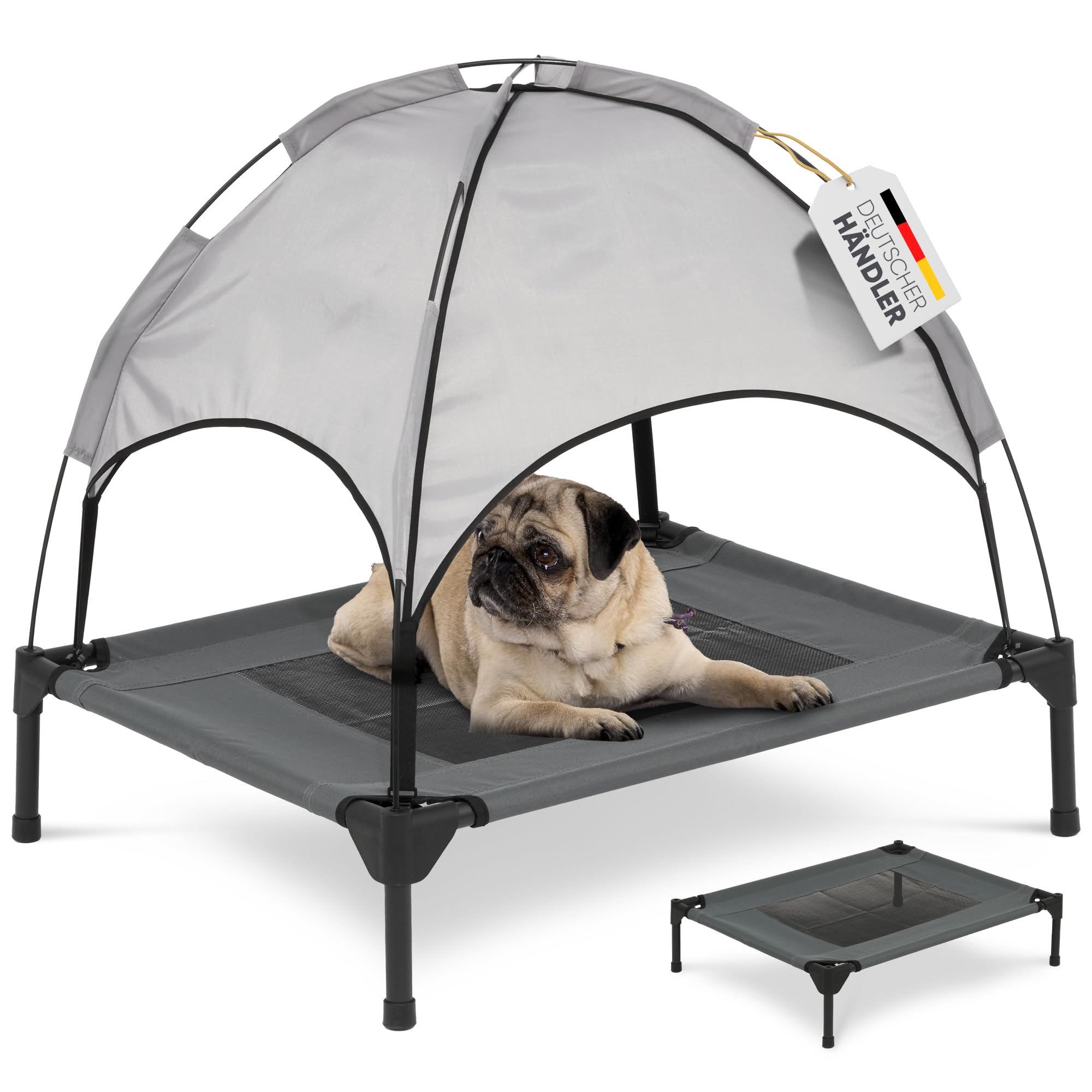Deuline Hundeliege mit Dach erhöhtes Hundebett Garten Outdoor Haustierliege M-76x61x18/71cm GRAU 520080
