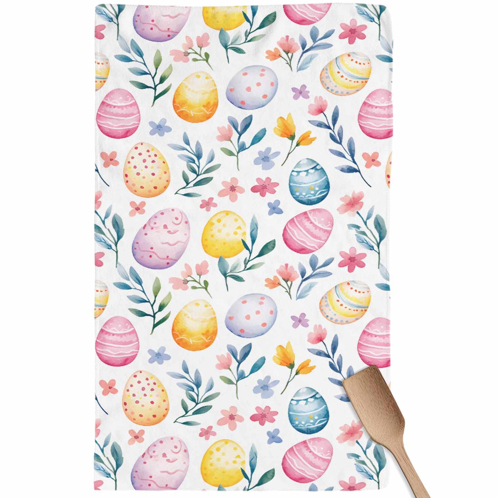 Easter Kitchen Towels Easter Eggs Colorful HHand Towels Spring Flower Seasonal Spring Decoration Dish Towel Soft Absorbent Quick Drying 1 Pack Dish Cloths 18x28 Inch