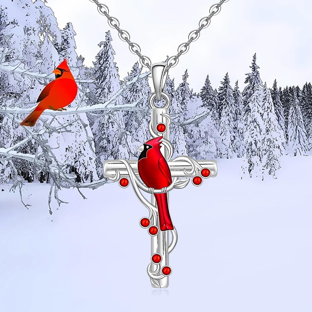 Fenthring Cross Cardinal Necklace Red Cardinal Necklaces for Women Sterling Silver Pendant Memorial Sympathy Bird Charms Mothers Day Christmas Gifts - Image 8