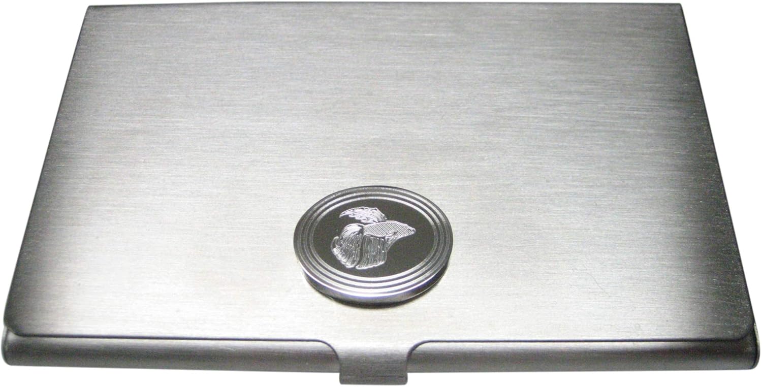 Kiola Designs Silver Toned Etched Oval Betta Fish Business Card Holder