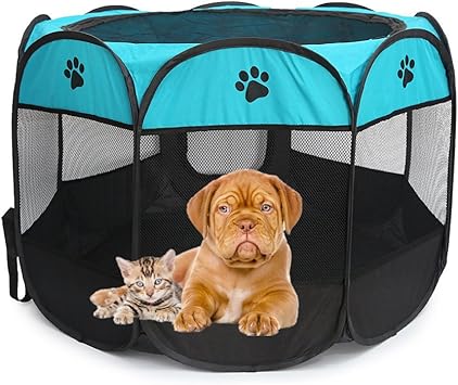 Amazon 八角形 ペット用サークル 犬 猫 ケージ アウトドア 折りたたみ メッシュサークル 兼用 メッシュ屋根付き 通気性抜群 幼犬の運動不足解消 老犬徘徊対策に 屋内 屋外 アウトドア Merrhome サークル プレイサークル 通販