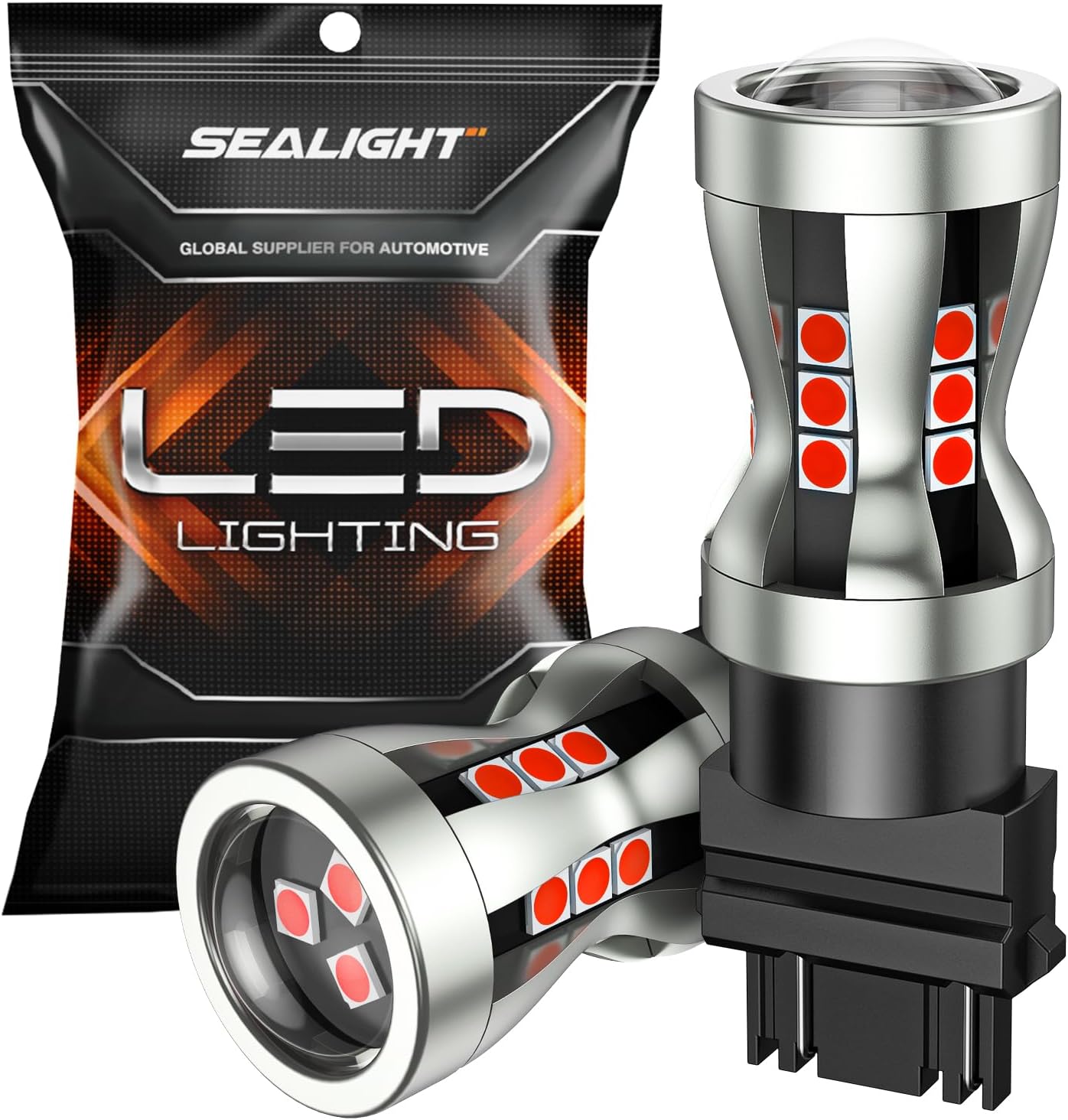 SEALIGHT LED Brake Light Bulbs, 3157 LED Red 3057 4157 T25 3156 Tail Light, 2600 Lumens Red, TailLight with Projector Lenses, Plug N Play for Rear Stop Light, Automotive Parking Light Assemblies, 2PCs