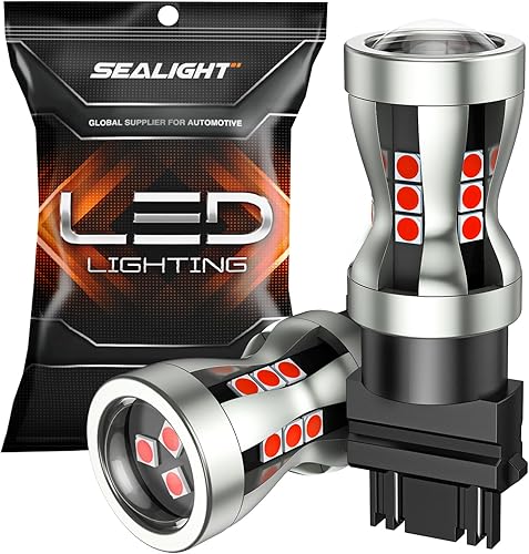 SEALIGHT - Bombillas LED para luz de freno, 3157 LED rojas 3057 4157 T25 3156 para luz trasera, 2600 lúmenes rojos, luz trasera con lentes de