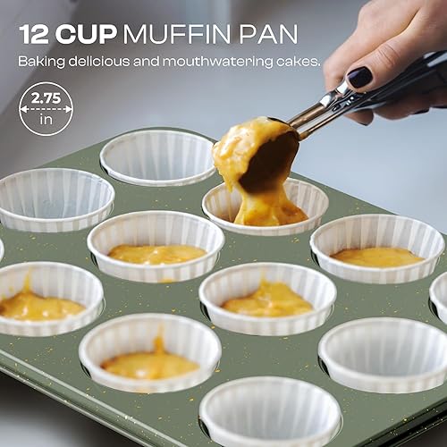 Miniatura 5 de Juego de 12 piezas para hornear antiadherente, juegos de utensilios para hornear no tóxicos con bandeja para hornear, molde para tartas, molde