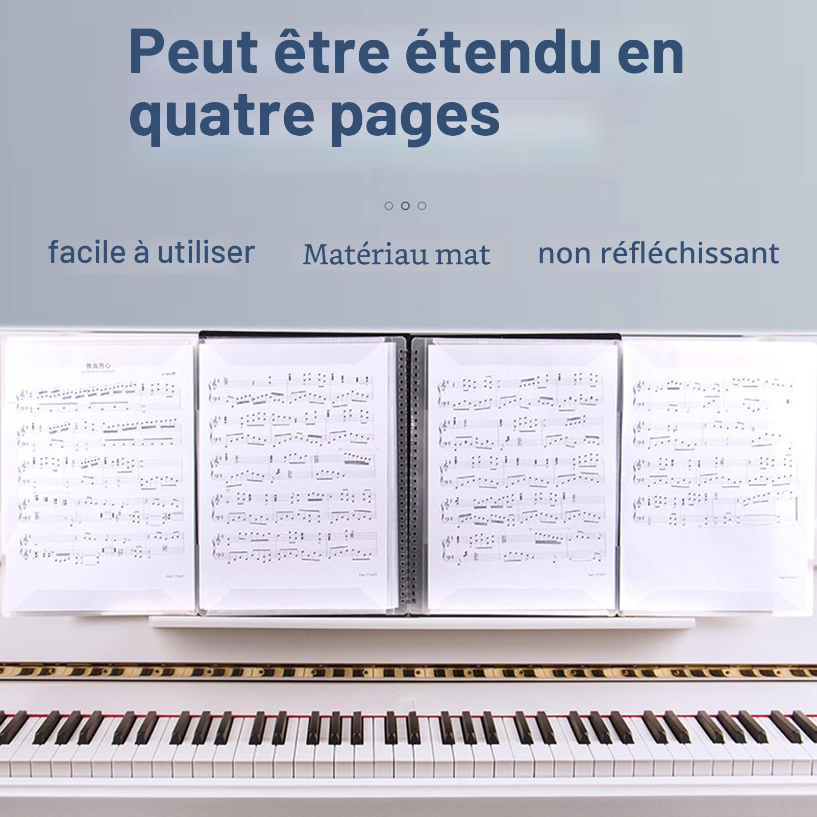 Funight Classeur à partitions de musique A4 - Extension jusqu’à 4 pages - Facile à utiliser - 40 pages - Idéal pour la maison - Noir