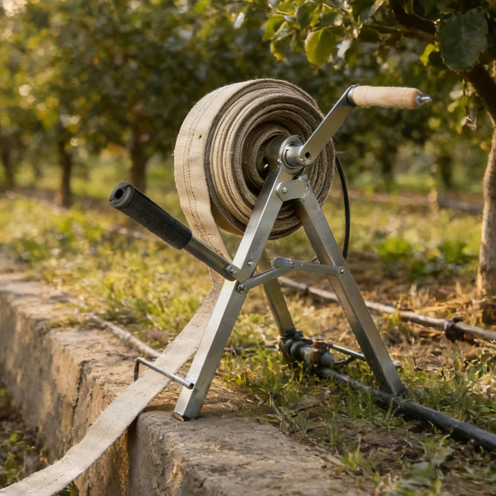 Carrete de manguera de metal manual, enrollador de manguera plegable con manivela para agricultura y riego, robusto soporte para manguera de riego por y mangueras de bomberos, construcción