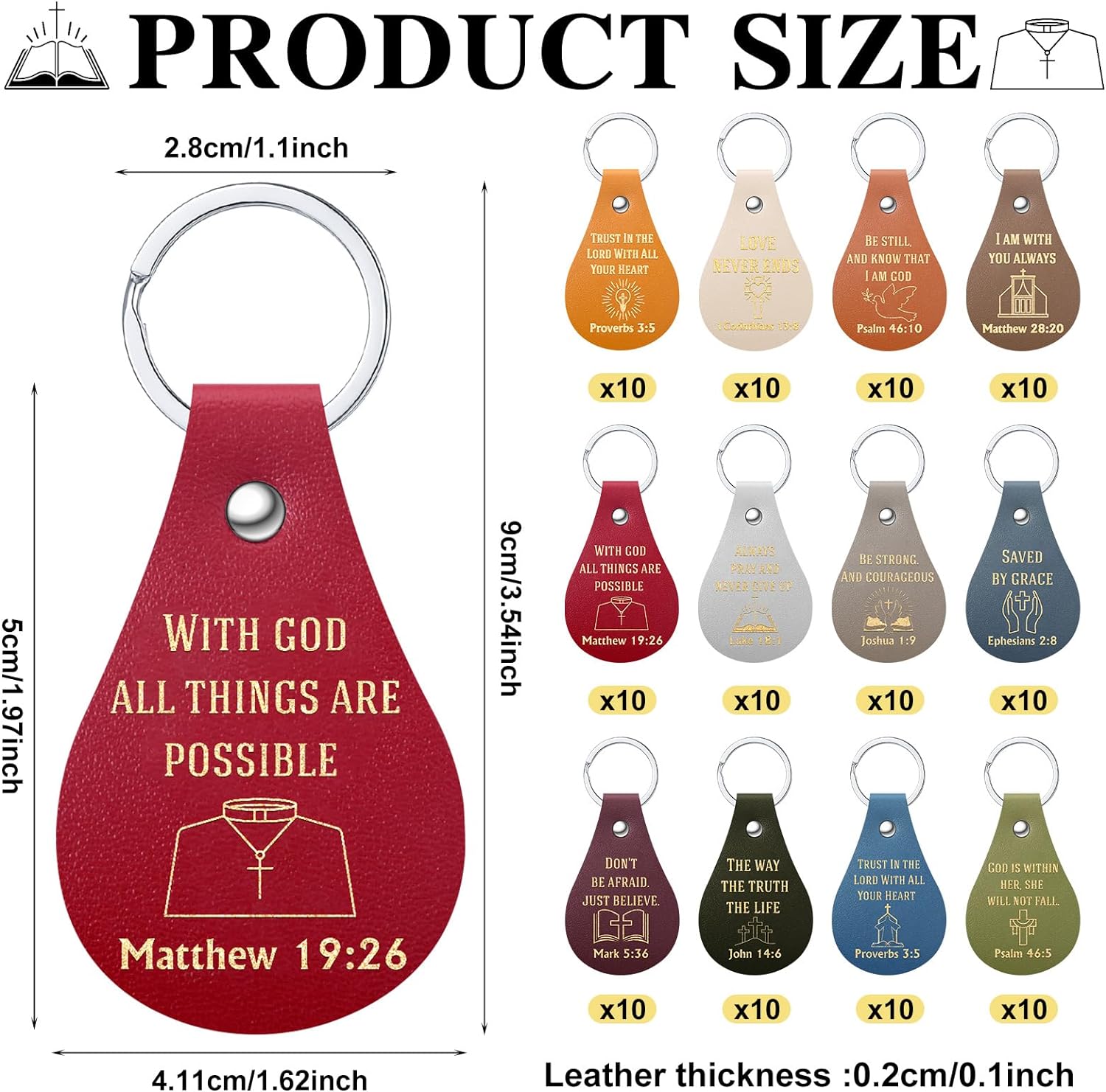120 Pcs Christian Keychain Bulk Religious Keychain Inspirational Bible Verse Key Chains Inspirational Quote Key Chains Scripture Keyrings Leather for Church Party Favor Gifts - Image 2