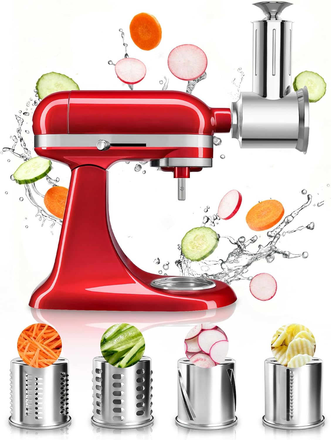 Jooke Latest Large Stainless Steel Slicer Shredder Attachment for KitchenAid Stand Mixers,Dishwasher Safe Vegetable Cheese Grater for KitchenAid Mixer Attachments,4 Blades,Time-Saving Salad Maker