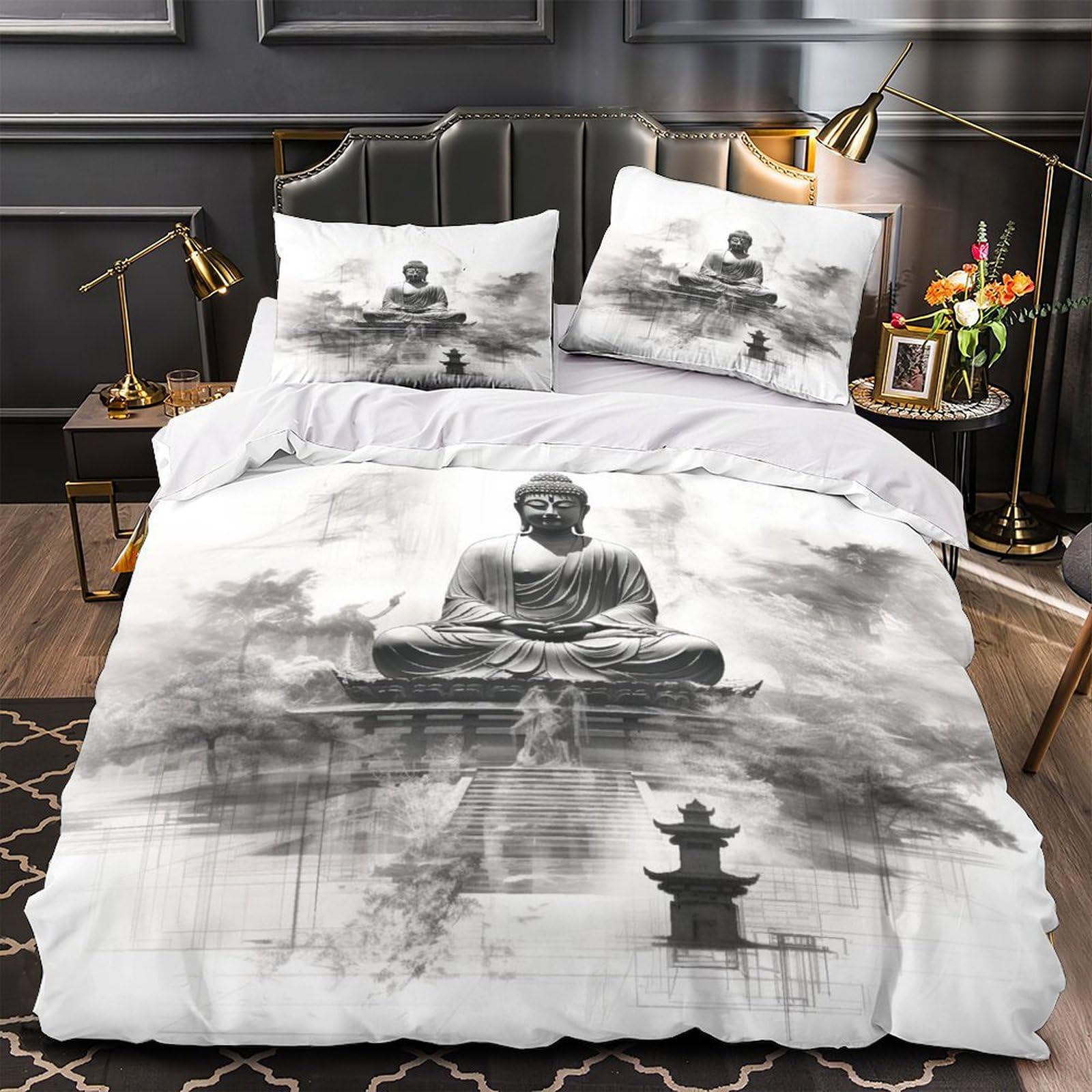 Buddha 3D Set Di Biancheria Da Letto Per Adulti E Bambini,3 Pezzi Per Letto Singolo,Matrimoniale,Grande Size,con Buddha Copripiumino E Federa,Microfibra,con Lampo Doppio（200x200cm）