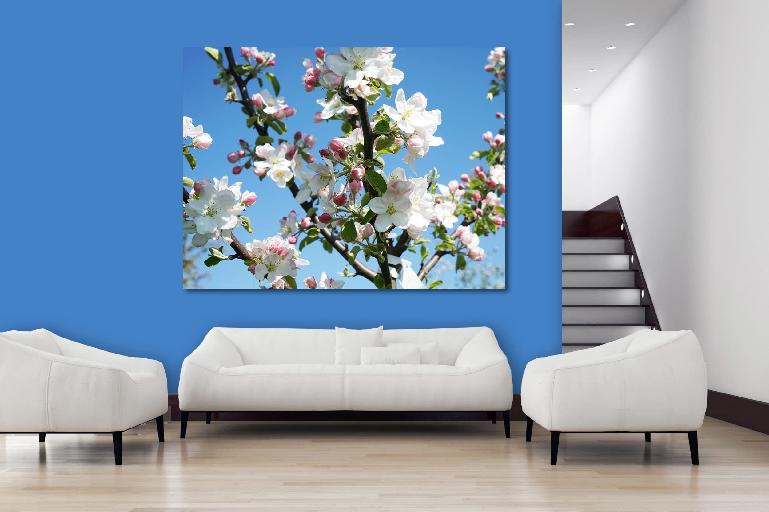 Glücksvilla - Fioritura dei meli (tela 2 cm, 60 x 40 cm) | varie misure - quadro murale orizzontale - giardino fiori fioritura pianta natura botanica albero ramo ciliegia