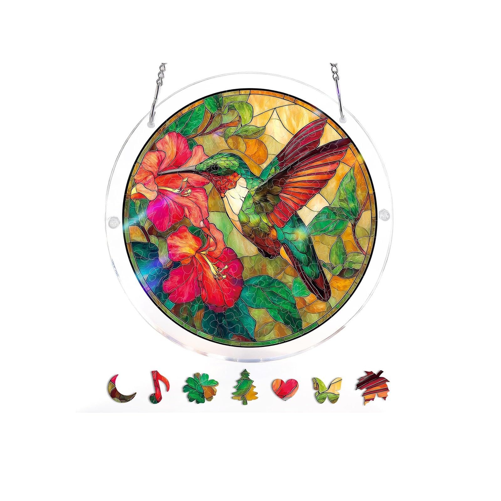 Acrylic Puzzles Suncatcher, 7.4 Inch Suncatcher Puzzle Garden Decoration, DIY Stained Glass Effect Sun Catcher Kit Window Hanging for Adults (B) — view 14