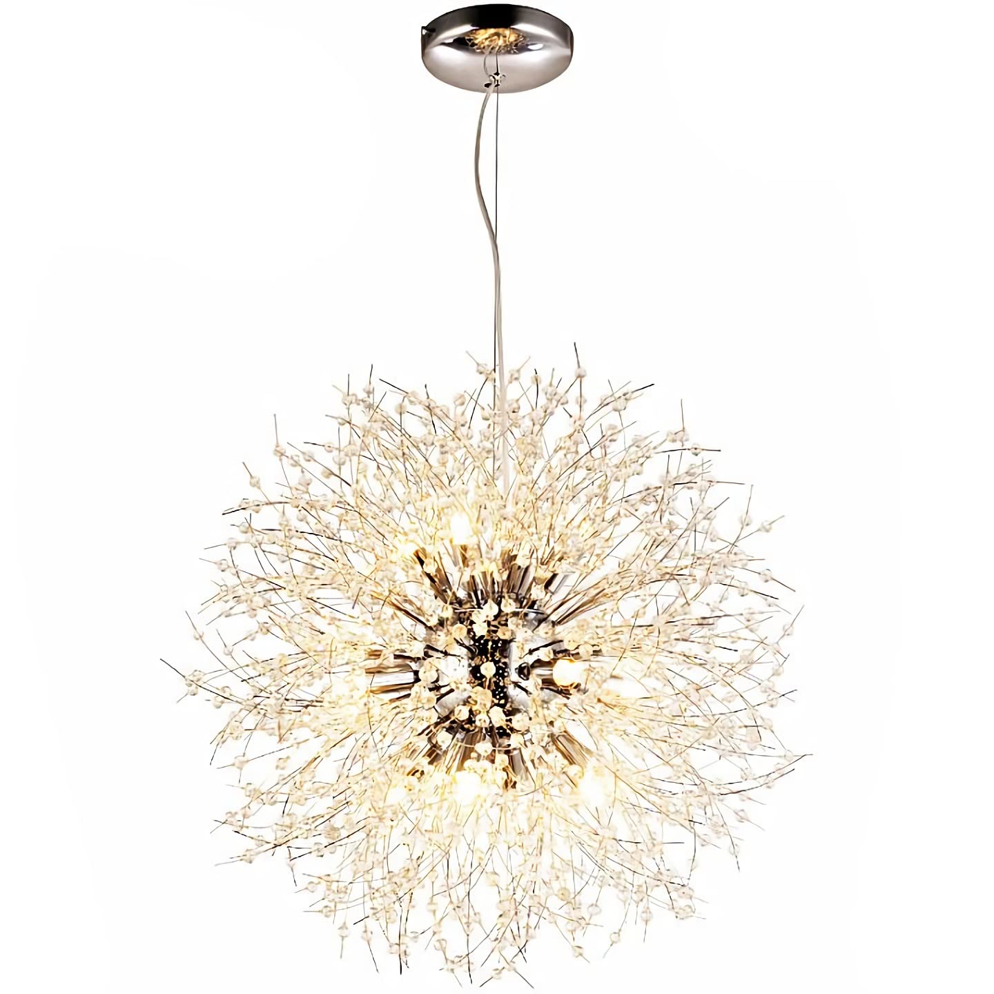 Suspension Moderne en Cristal G9 Dimmable Luminaire Argent Feu d'Artifice 55