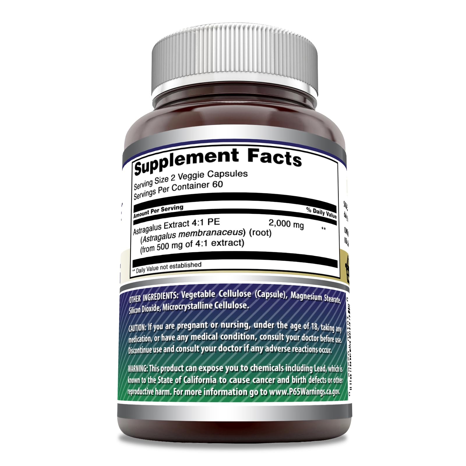 Amazing Formulas Astragalus (from Astragalus Membranaceus Plant Root) | 2000 Mg Supplement | Vegetarian Capsule | Gluten-Free | Made in USA (1 Pack | 120 Count) — Amazon image 3