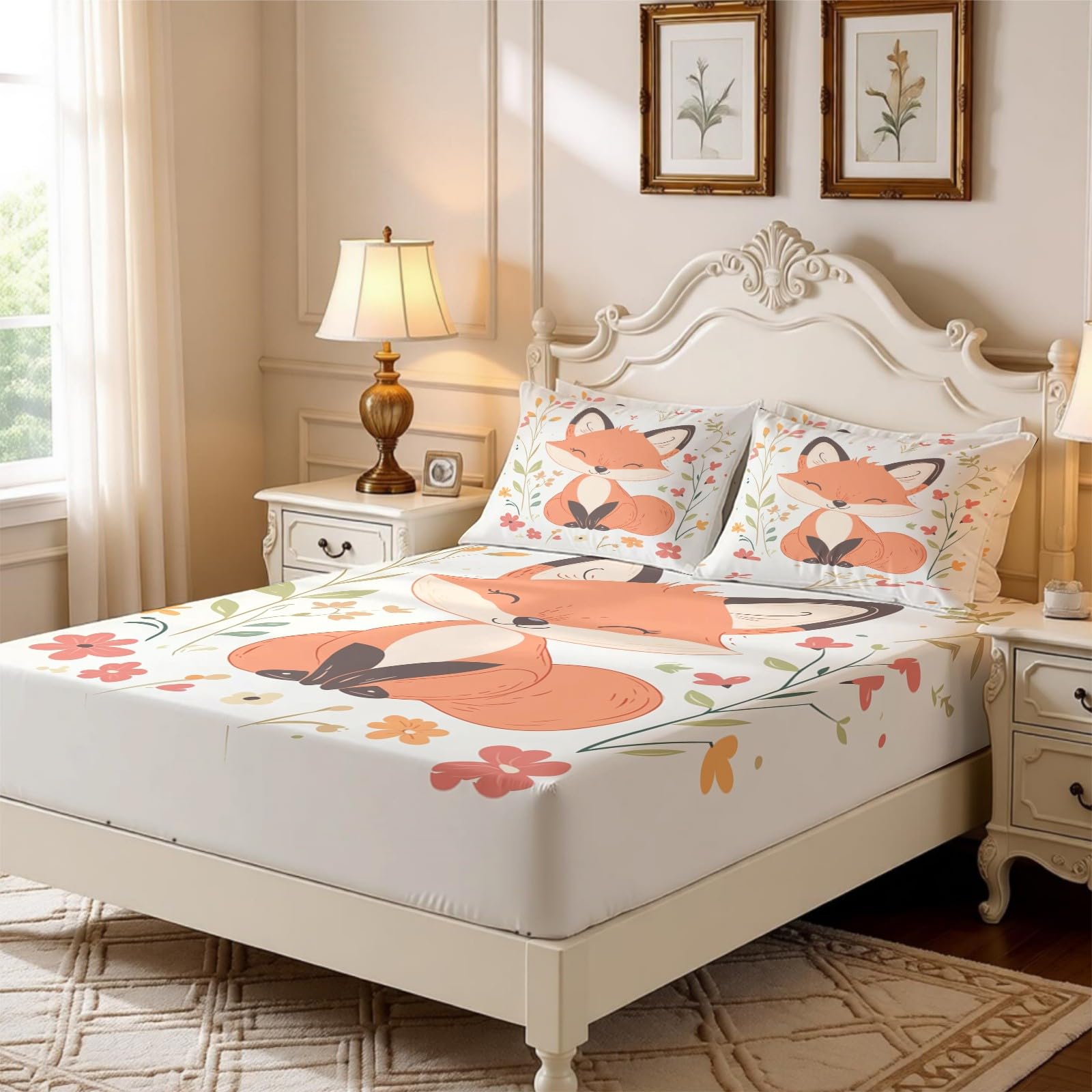 Lenzuolo con Angoli 180 x 200 cm Microfibra Fiori di volpe Lenzuolo Sotto Elasticizzato Profondo 25 cm Gruppo astratto per Singolo e Matrimoniale