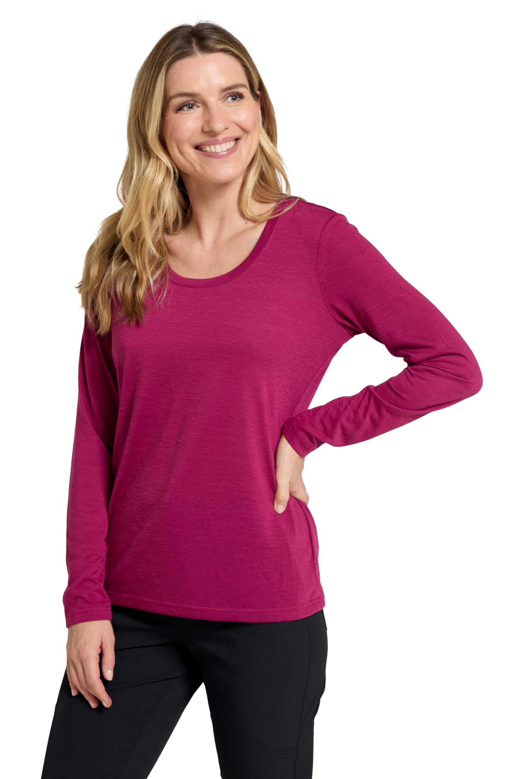 Mountain Warehouse Agra Womens Long-Sleeve Slub Top - Moisture Wicking, Breathable & Quick Drying Lightweight Ladies Tee Shirt - Spring Summer Holiday & Outdoors Berry Women's Size 14