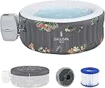 Bestway SaluSpa Aruba AirJet 2 to 3 Person Inflatable Hot Tub, 67 x 26 Inch Round Portable Outdoor Spa with 110 Soothing Jets and Cover, Gray