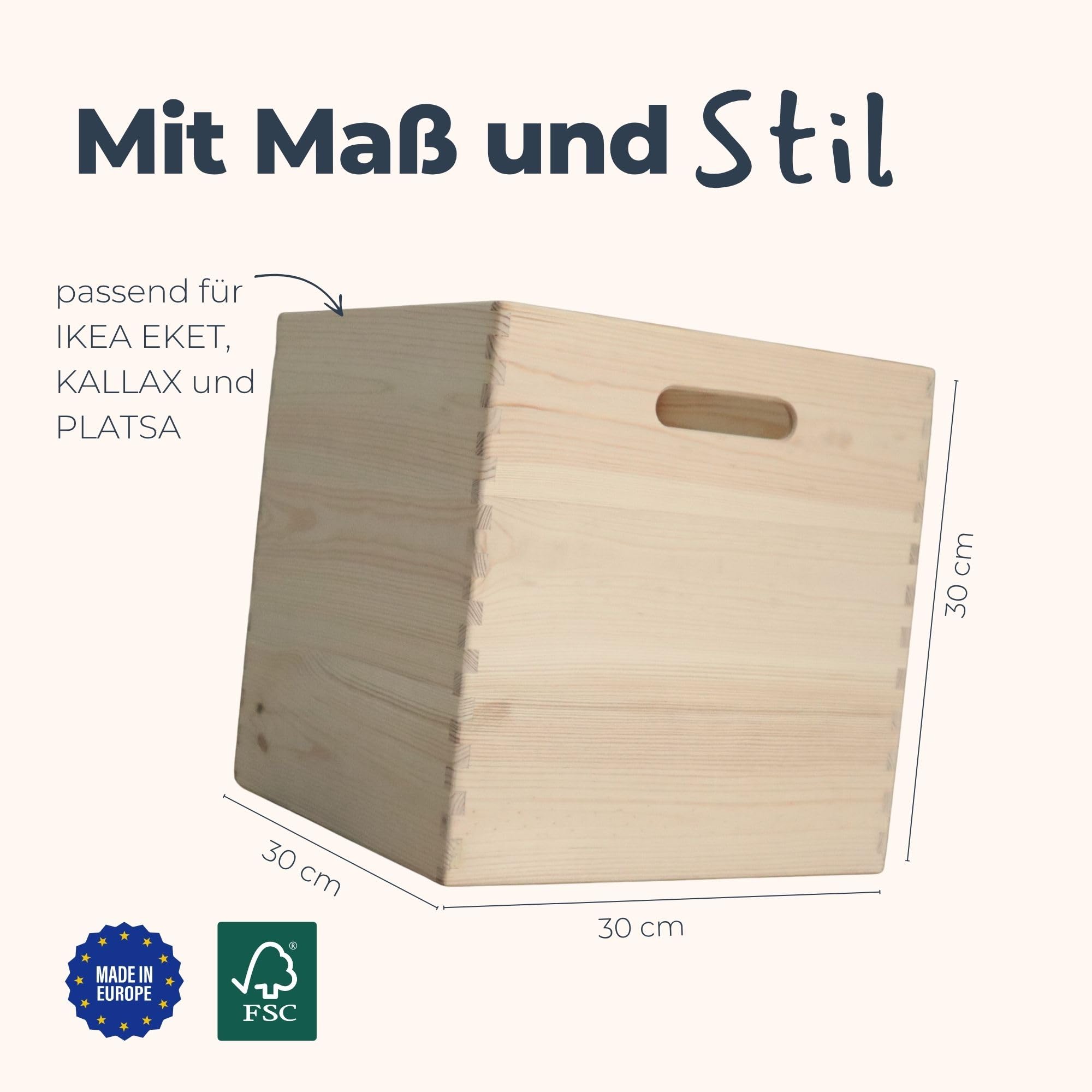 Spielzeugkiste aus Holz, Holzkiste 30x30x30 cm, Aufbewahrungsbox fürs Kinderzimmer & Wohnzimmer – passend für IKEA KALLAX und EKET – Holzbox für Spielzeug, Bücher & Kinderzubehör SONDERPOSTEN