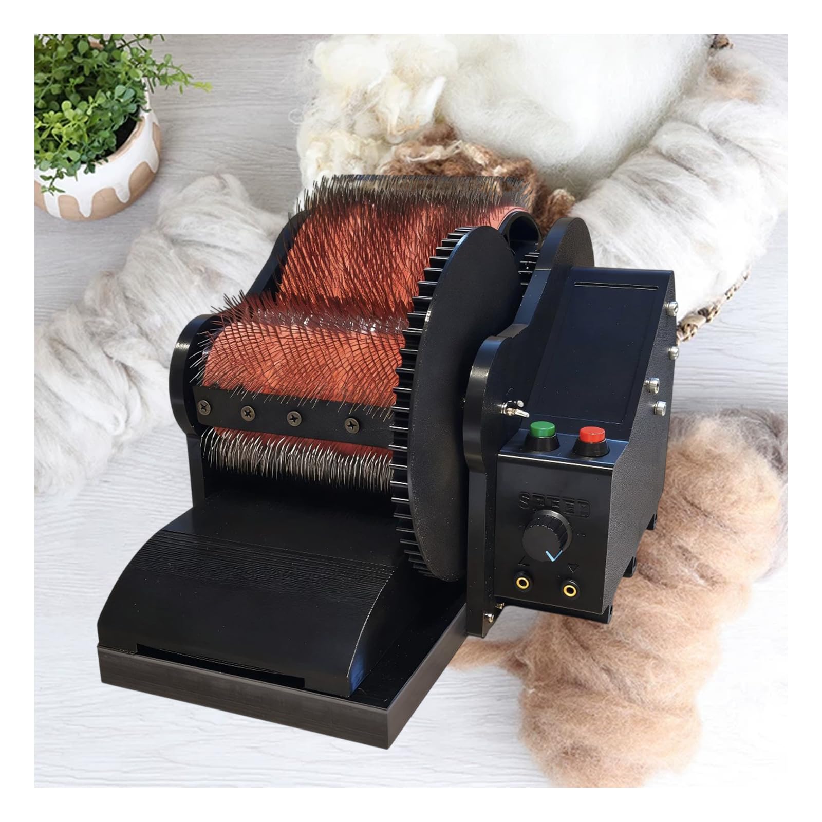 YSFHYAN Electric Wool Carding Machine,Fast Color Mixing,Combing,Spinning,for Diy Wool Felt,Wool Fiber Drum Carding Machine,0-56 Rpm,Adjustable Forward and Reverse,For Wool Felting and Pom-Pom Making