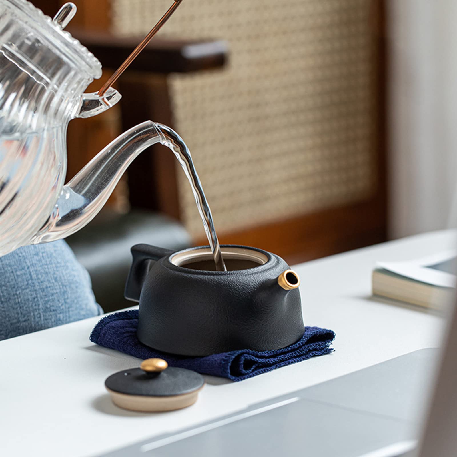 Set Teiera Da Viaggio, Teiera In Ceramica Fatta A Mano, Con Infusore Per Il Tè Borsa Portatile Bellissimo Set Da Tèbuoni Regali Aziendali Per Regalo E Famiglia,Ufficio,Nero