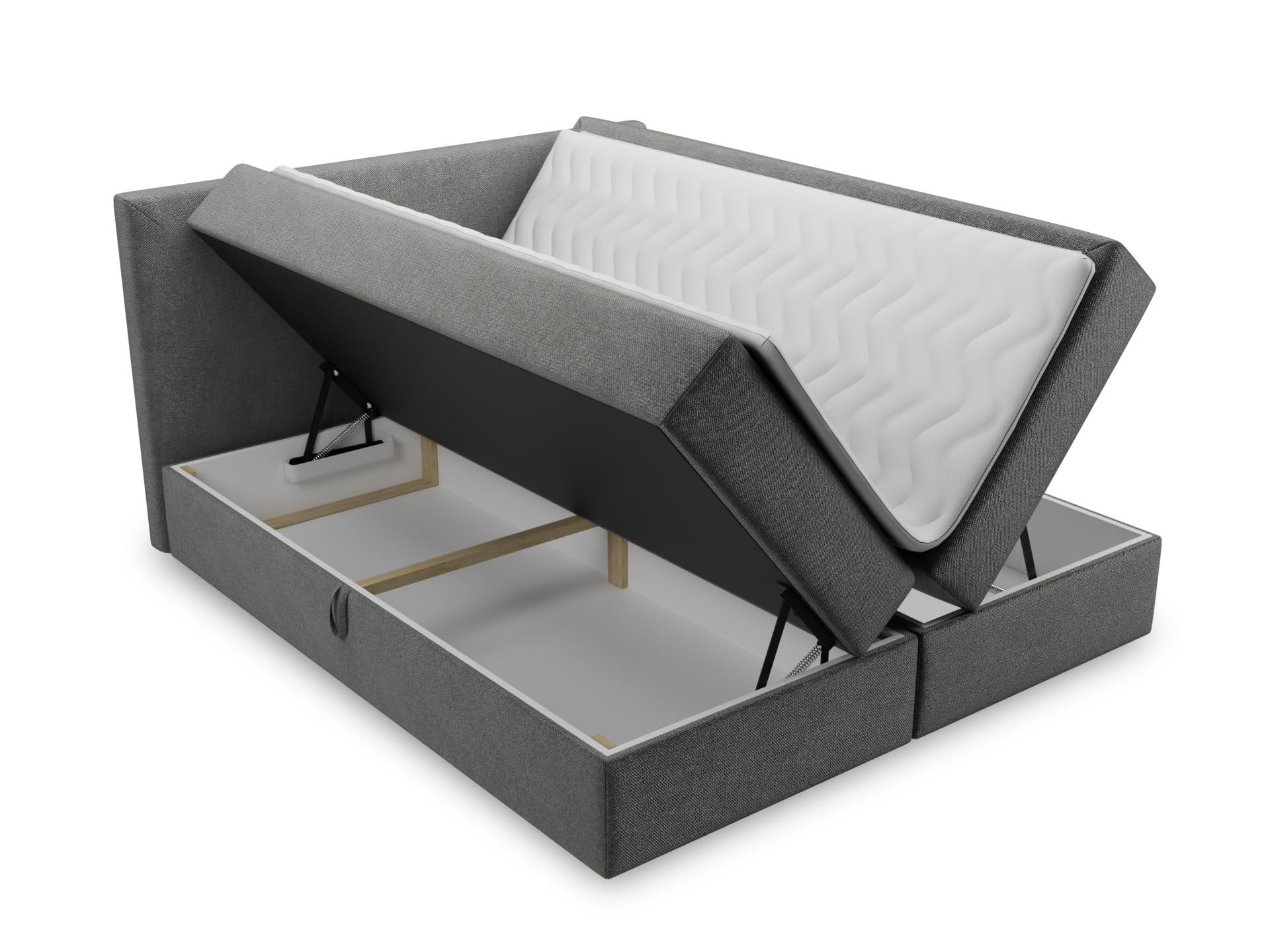 Sofnet Boxspringbett Egro mit 2 Bettkästen und Zwei große Kissen - Doppelbett mit Bonell-Matratze und Topper, Polsterbett, Bett, Bettgestell Schlafzimmer (Grau (Paros 05), 160 x 200 cm)