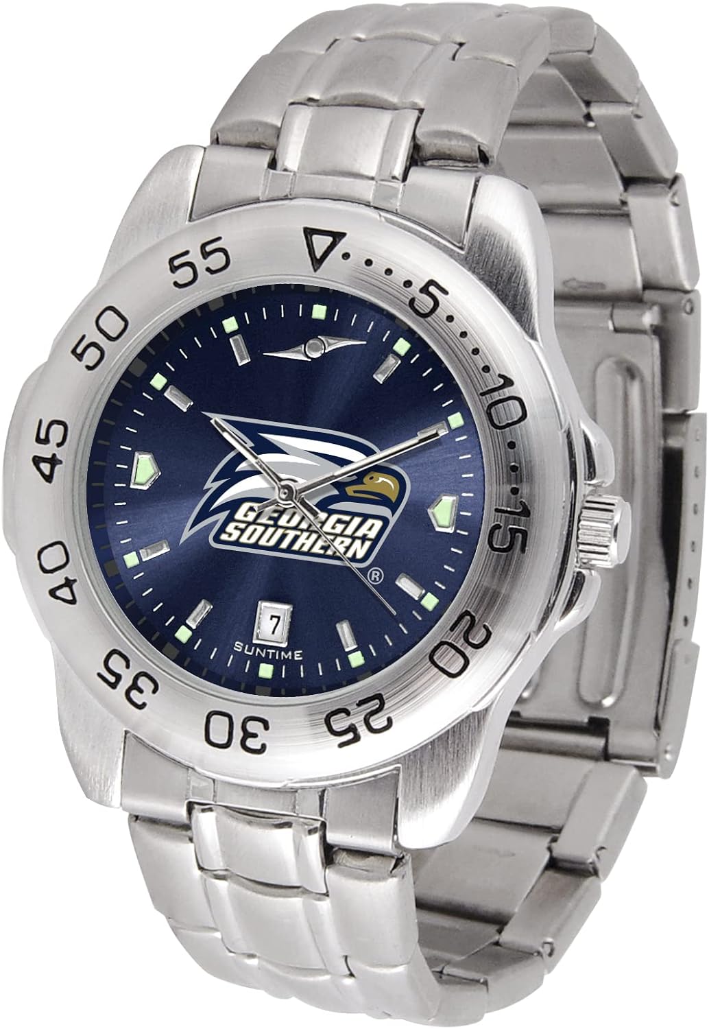 SunTime Men's NCAA Team Sport Watch, 20mm Stainless Steel Strap, Reflective Shiny Dial with Date