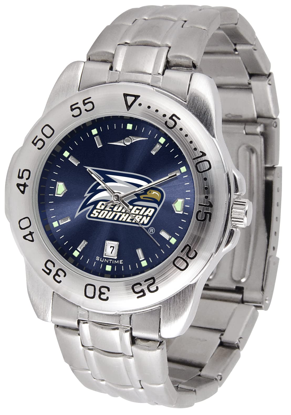 SunTime Men's NCAA Team Sport Watch, 20mm Stainless Steel Strap, Reflective Shiny Dial with Date
