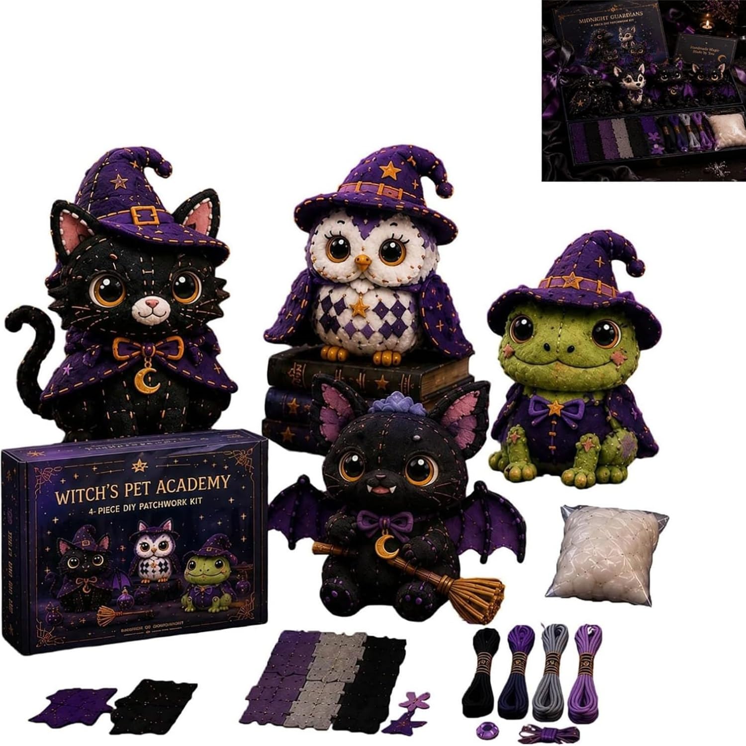 APOMNG 4 Piece DIY Patchwork Sewing Kit for Adults Beginners Fun Character Designs Handmade Felt Stuffed Craft Gift Set Home Decor,XXL