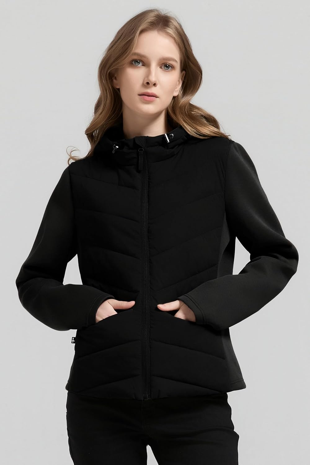 Orolay Women's Quilted Puffer Jacket Lightweight Patchwork Sleeves Coat Hooded Zip Up Jacket for Outdoor, Hiking - Image 4