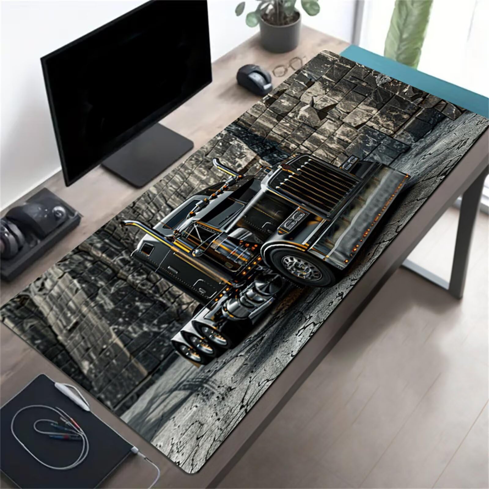 Grand Tapis de Souris de Jeu 1200x600x3 mm – Tapis de Bureau Antidérapant avec Bords Cousus, Haute Précision pour Ordinateur, PC et Gamer (Camions Rue)