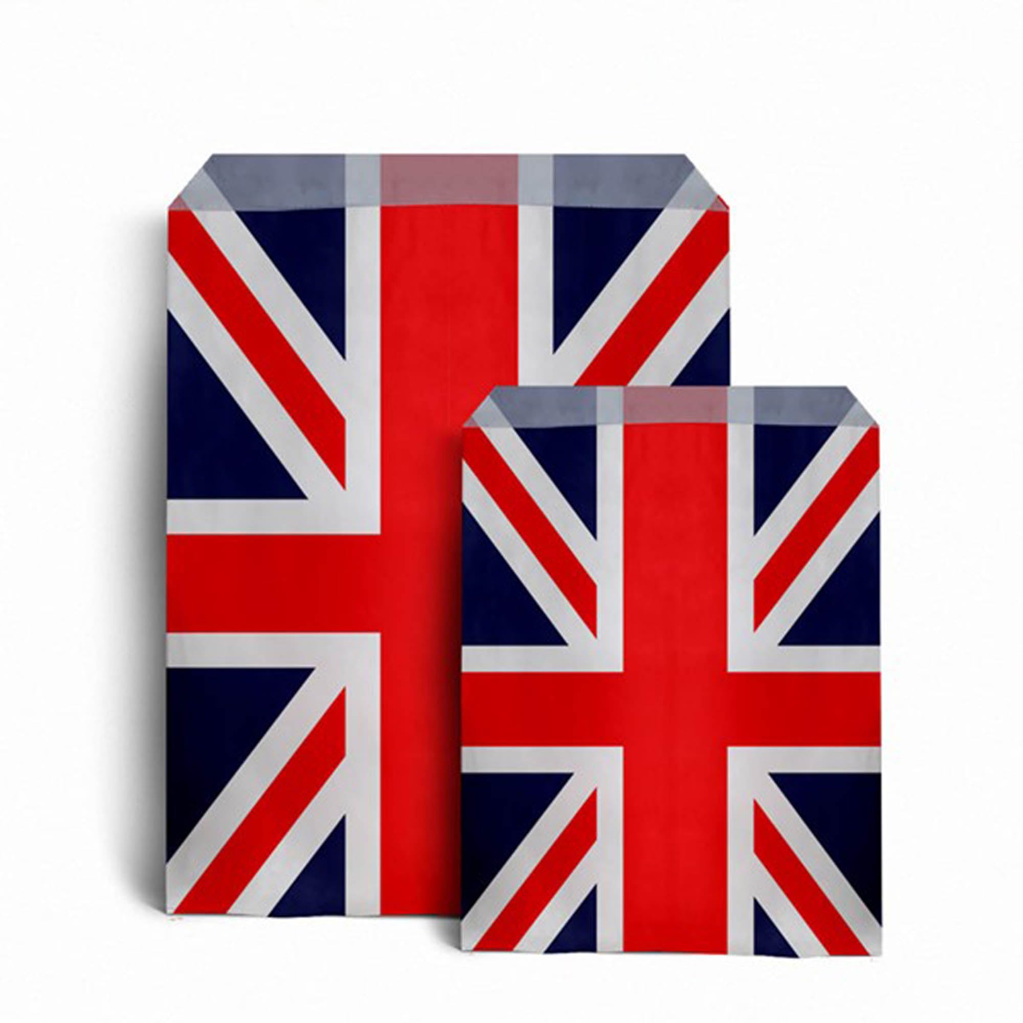 Union Jack Design Kraft Paper Sweet Bags - 2 Sizes to Choose From. Favour Party Bags Patriotic (100 Bags 7" x 9")
