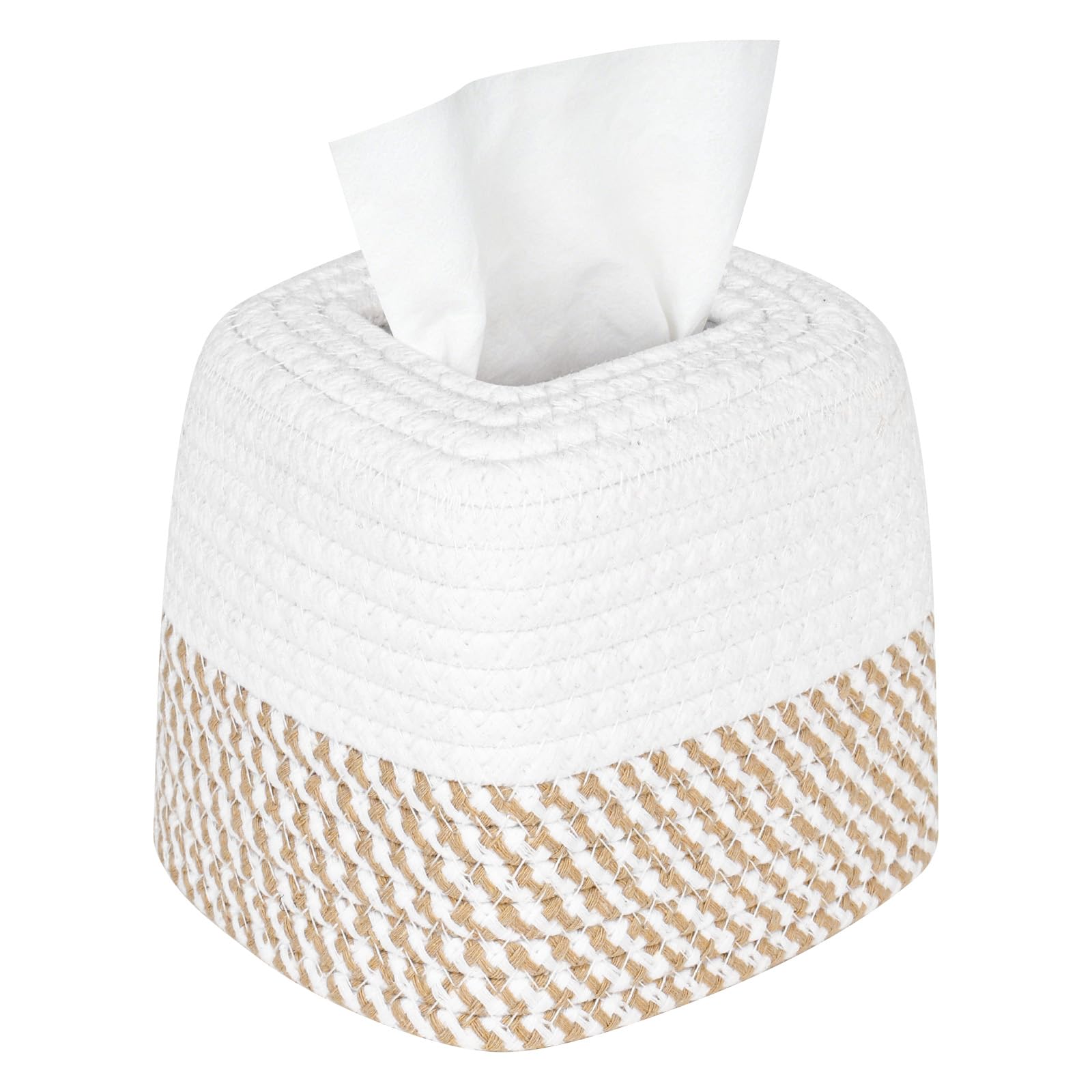 bssmmai Stylish Cotton Square Tissue Box Cover, Perfect Cube-Shaped Tissue Box Cover for Bathroom and Home (Jute White)