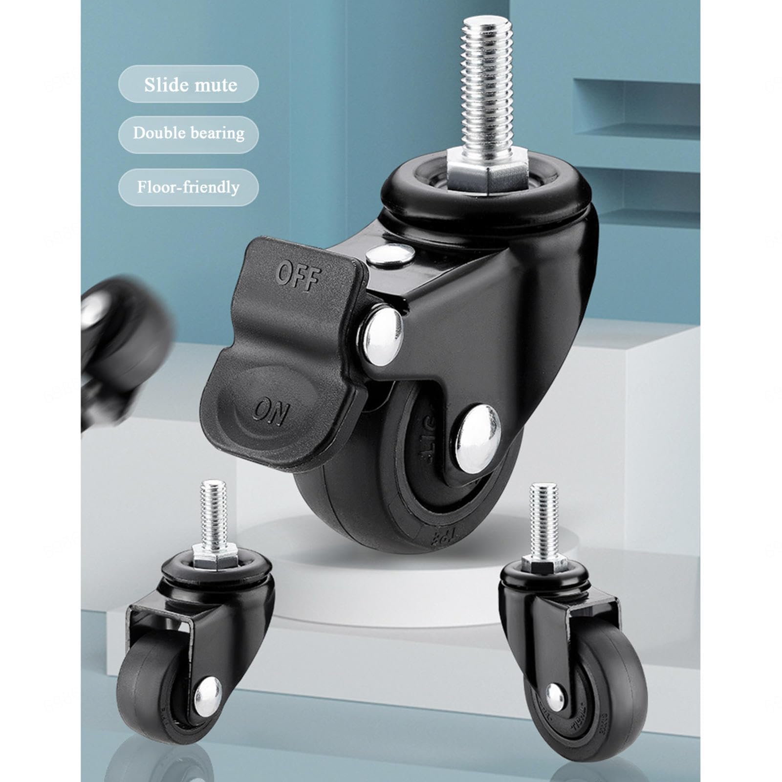 Roulettes silencieuses avec frein,Jeu de 4 Roulettes pour meubles,Roulettes à tige filetée M6/M8/M10,Roues pivotantes pour meubles,Roulettes en caoutchouc pour chariots,4brakes-M6